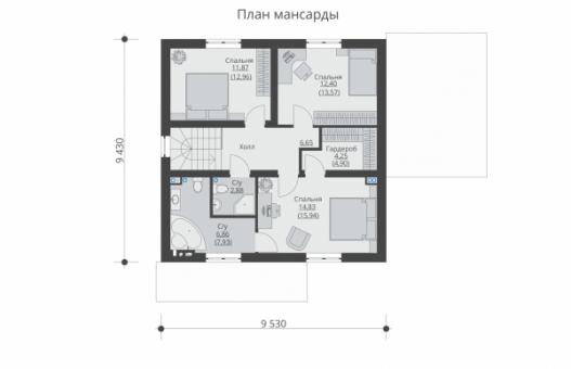 Одноэтажный жилой дом с мансардой и террасой